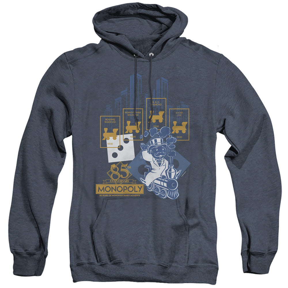 Monopoly The True Railroad Tycoon Mens Heather Hoodie Navy Officially Licensed