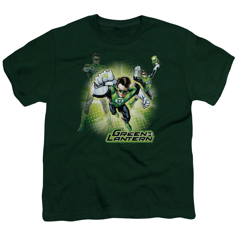 Justice League Lantern Burst Kids Youth T Shirt Hunter Green Officially Licensed