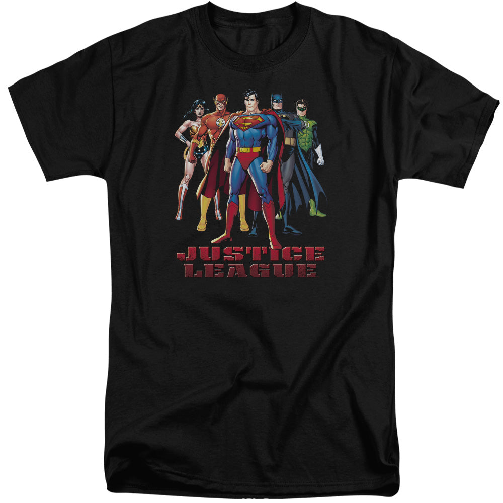 Justice League in League Mens Tall T Shirt Black Officially Licensed
