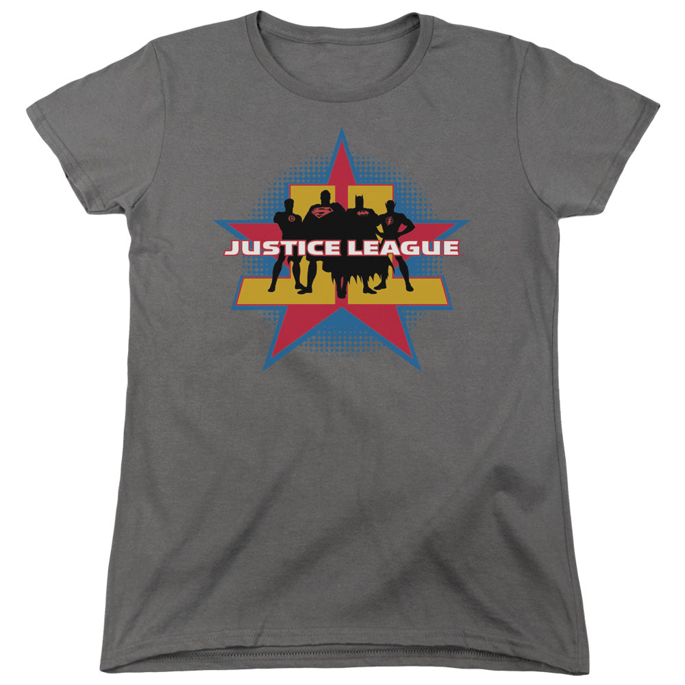 Justice League Stand Tall Womens T Shirt Charcoal Officially Licensed