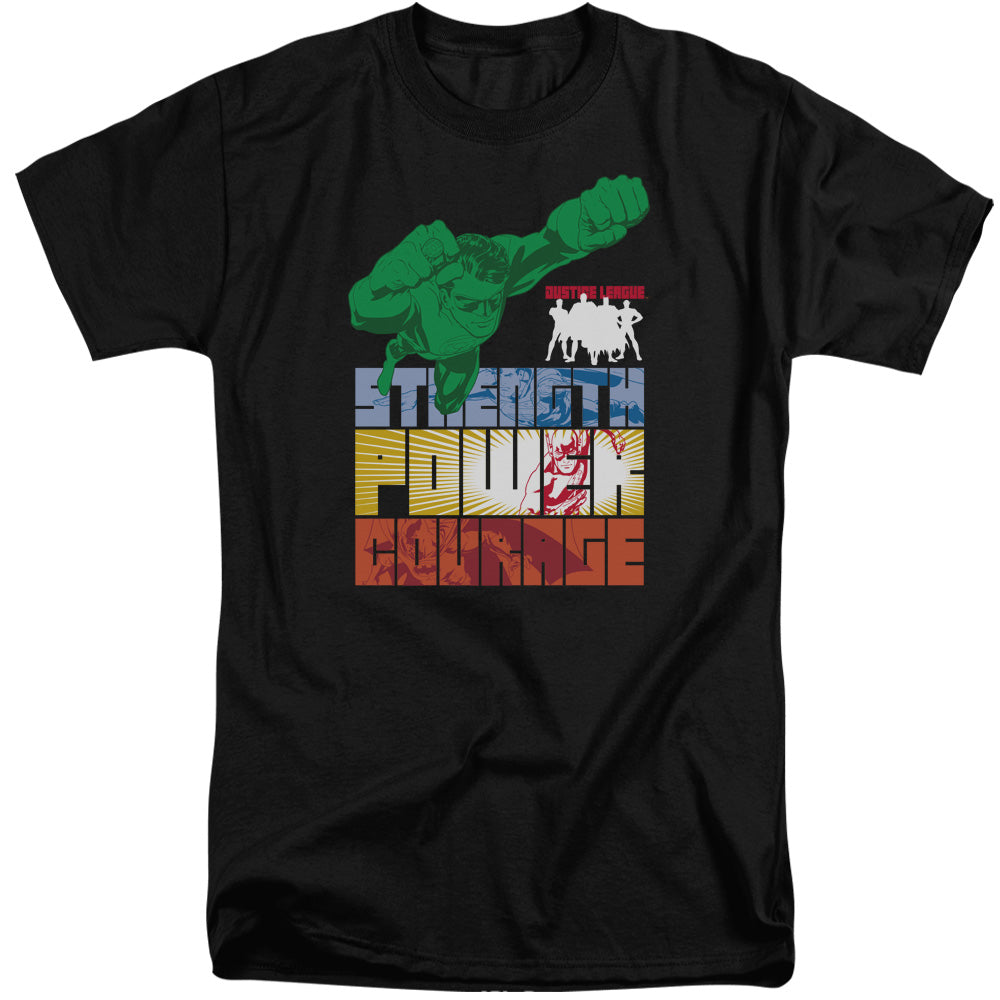 Justice League Heroic Qualities Mens Tall T Shirt Black Officially Licensed