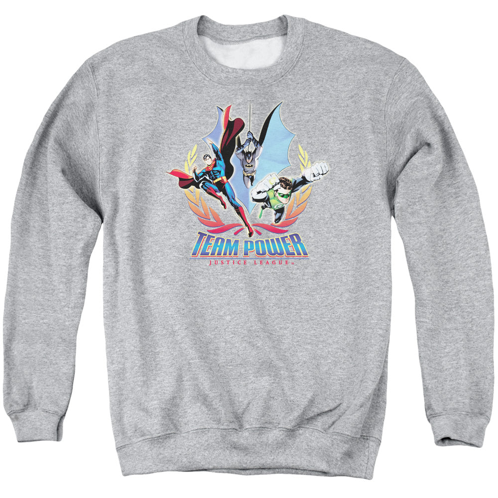 Justice League Team Power Mens Crewneck Sweatshirt Athletic Heather Officially Licensed