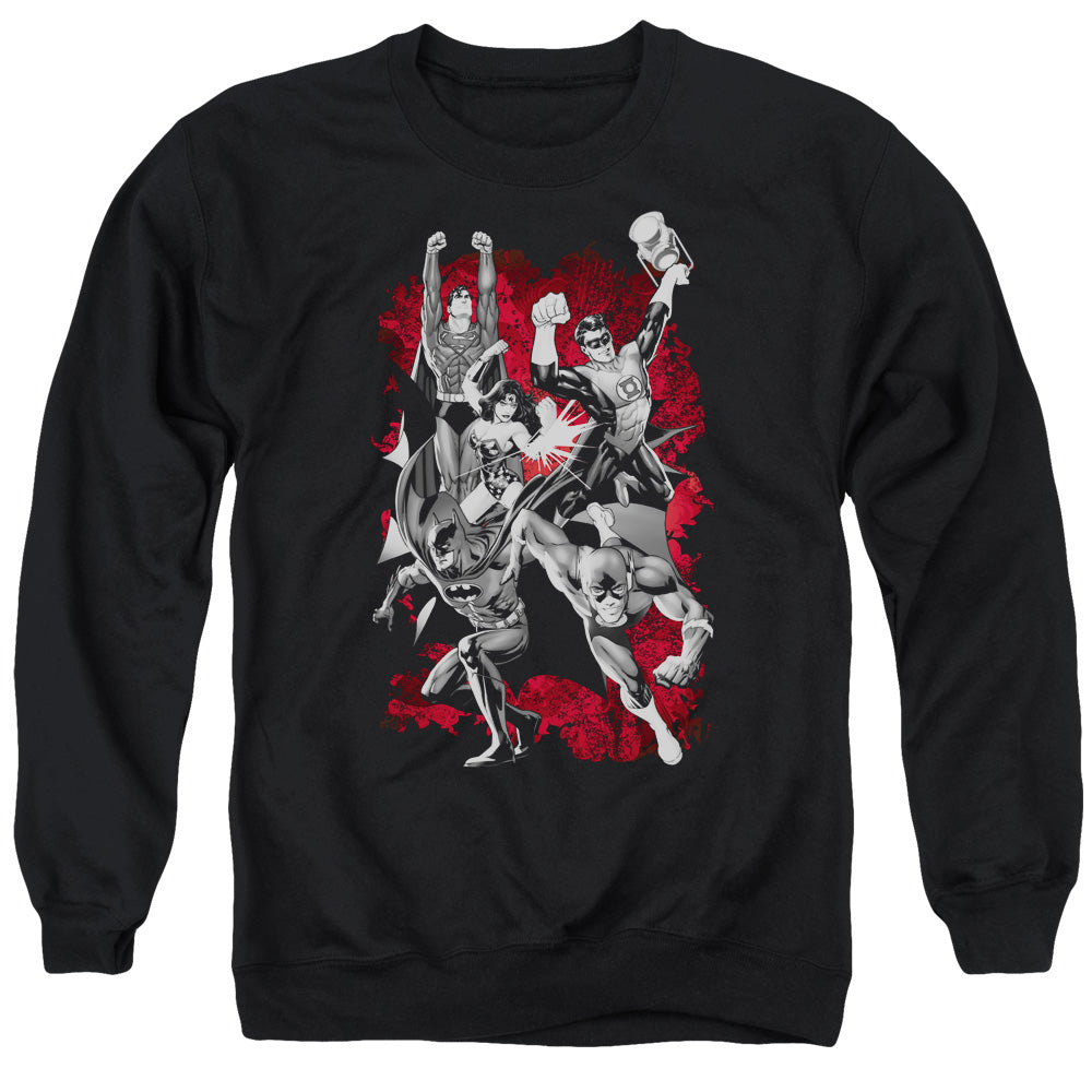 Justice League Justice League Explosion Mens Crewneck Sweatshirt Black Officially Licensed