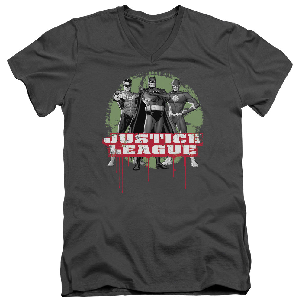Justice League Justice League Trio Mens Slim Fit V-Neck T Shirt Charcoal Officially Licensed