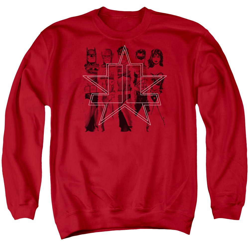 Justice League Five Stars Mens Crewneck Sweatshirt Red Officially Licensed