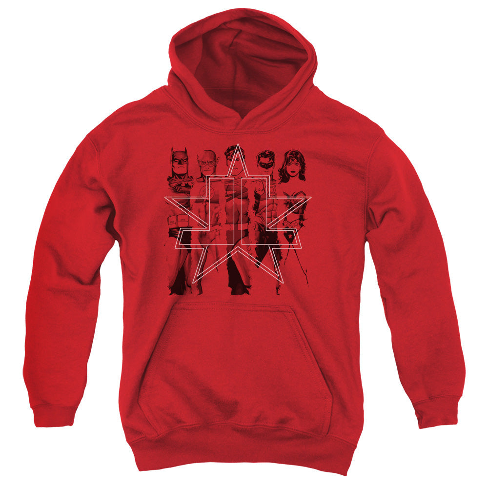 Justice League Five Stars Kids Youth Hoodie Red Officially Licensed