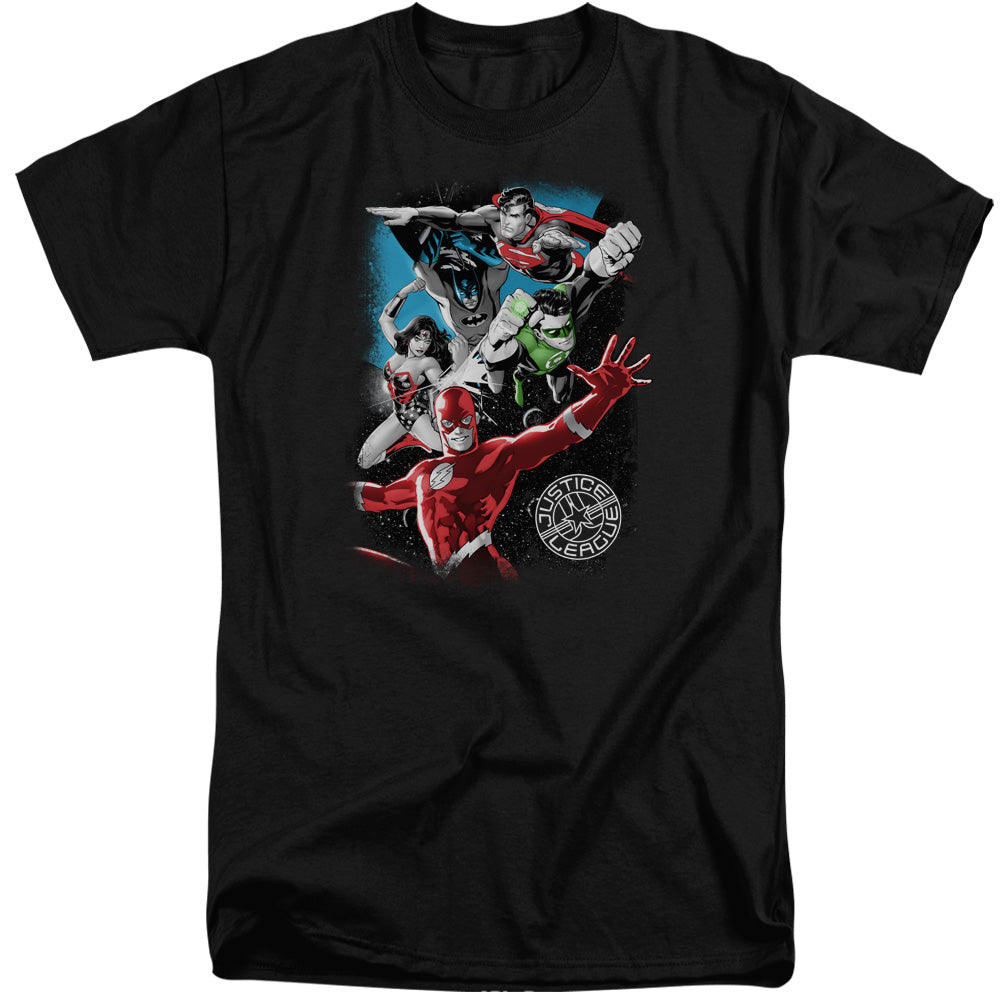 Justice League Galactic Attack Mens Tall T Shirt Black Officially Licensed