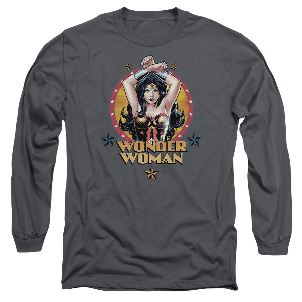 Justice League Powerful Woman Mens Long Sleeve Shirt Charcoal Officially Licensed