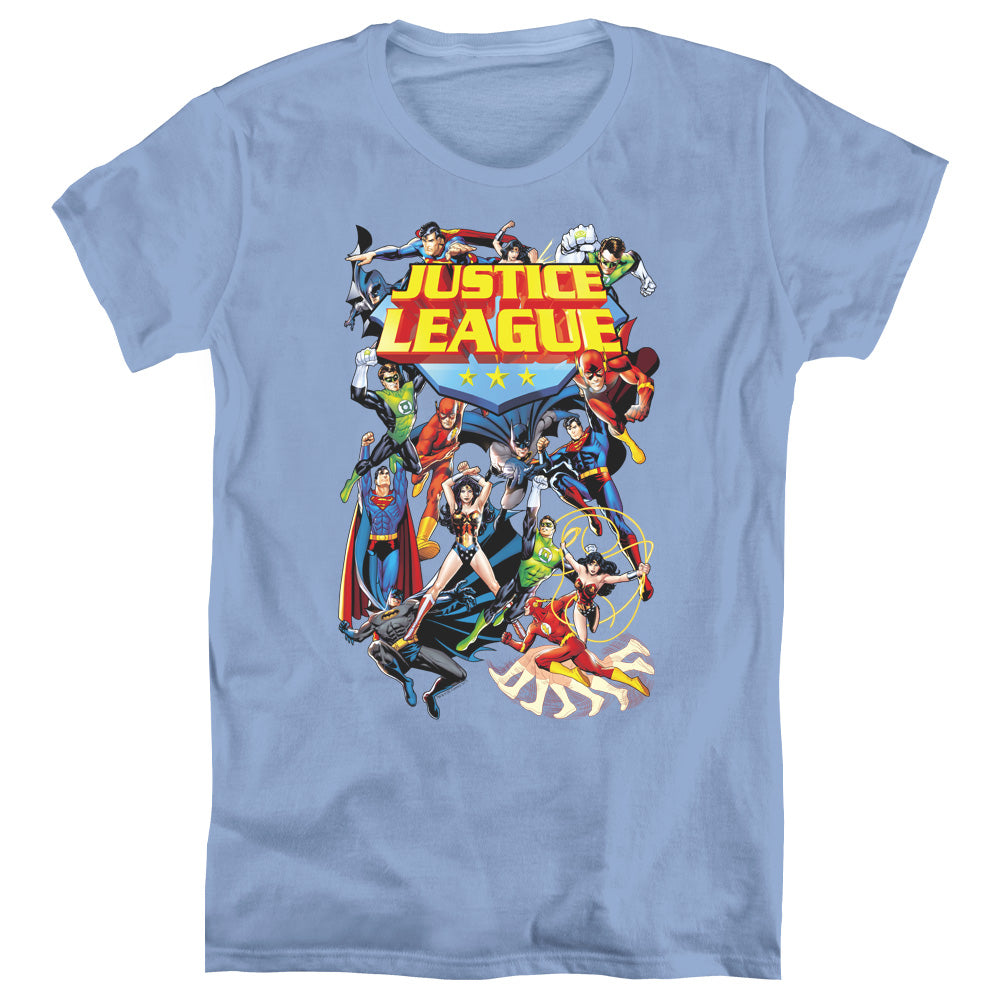 Justice League League a Plenty Womens T Shirt Carolina Blue Officially Licensed