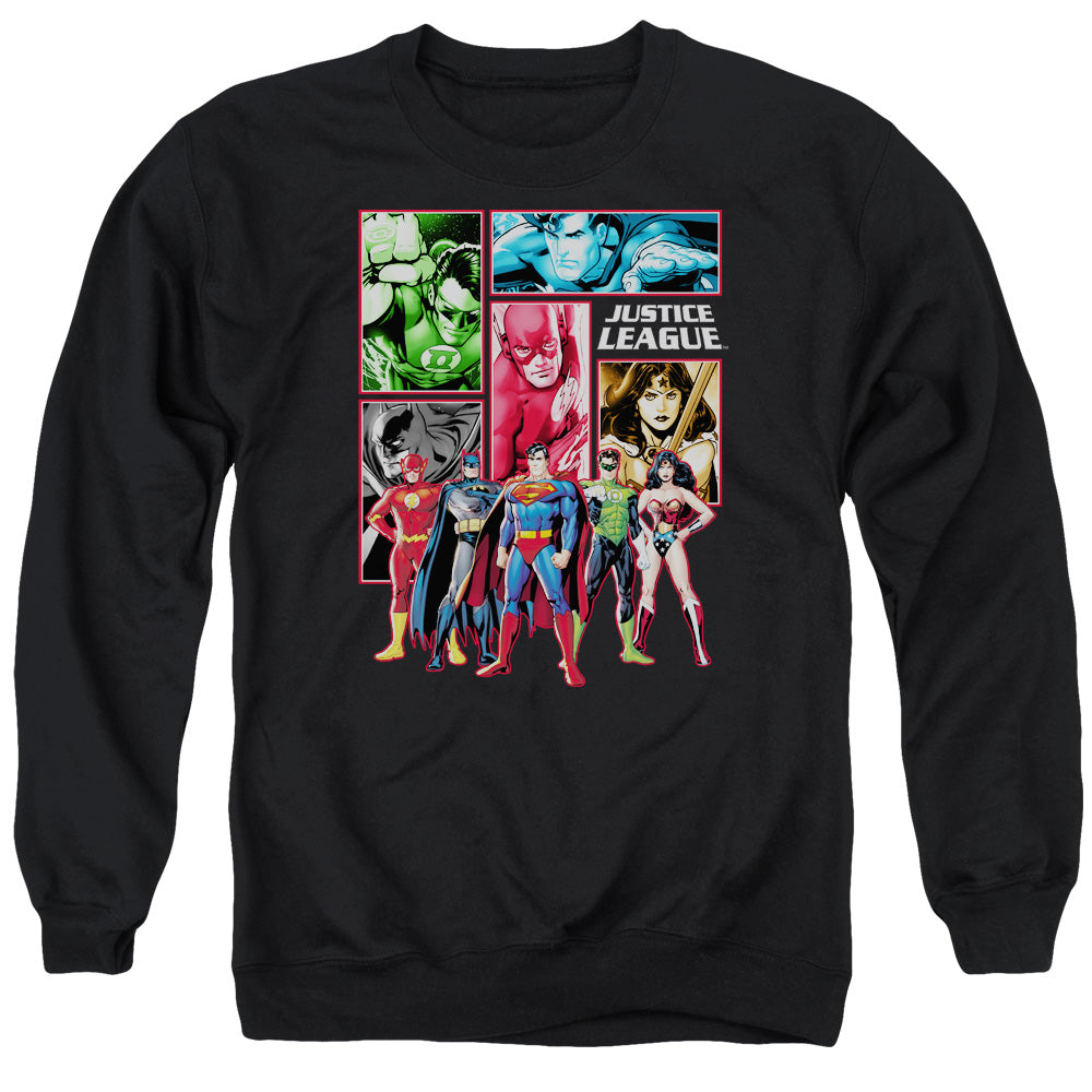 Justice League Justice League Panels Mens Crewneck Sweatshirt Black Officially Licensed