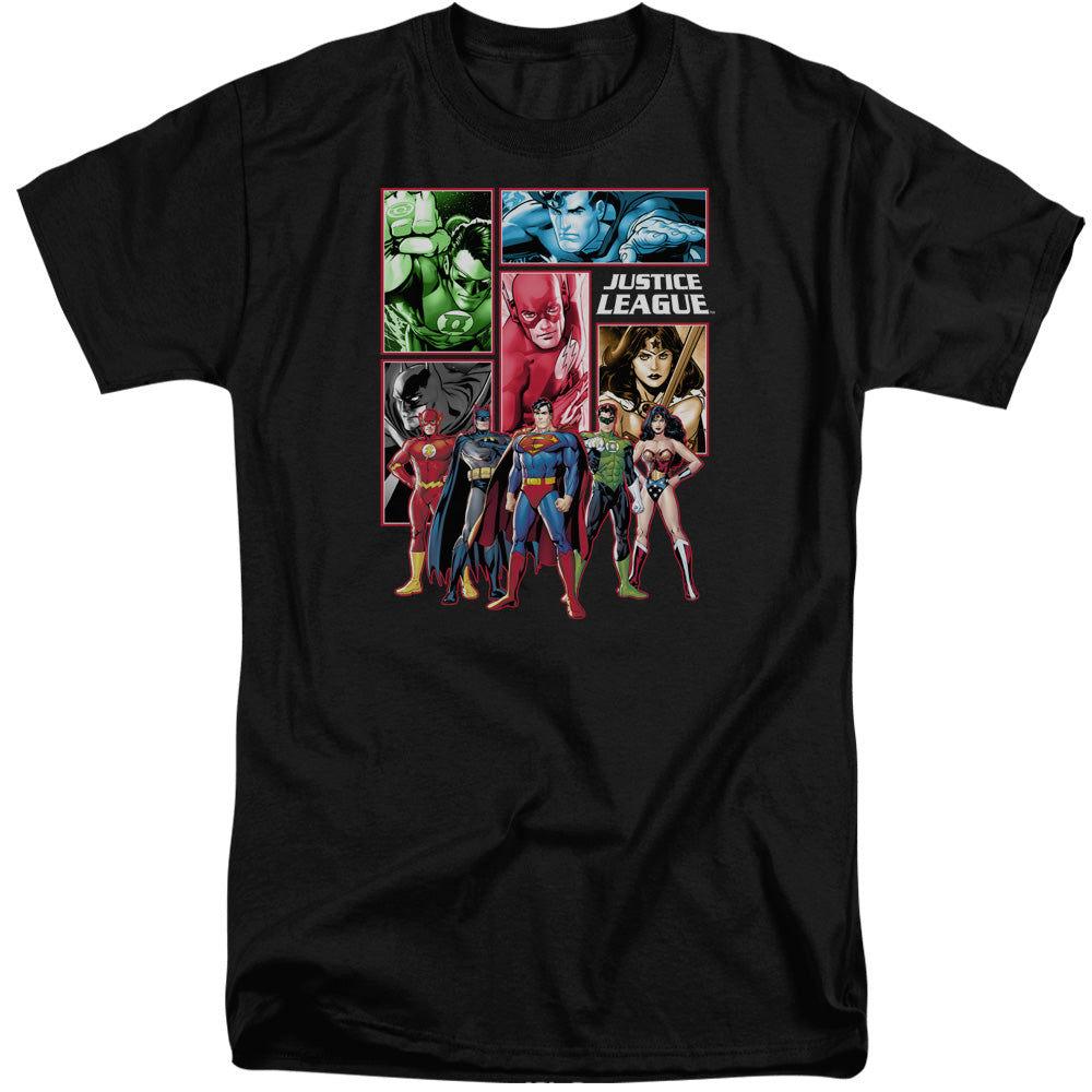 Justice League Justice League Panels Mens Tall T Shirt Black Officially Licensed