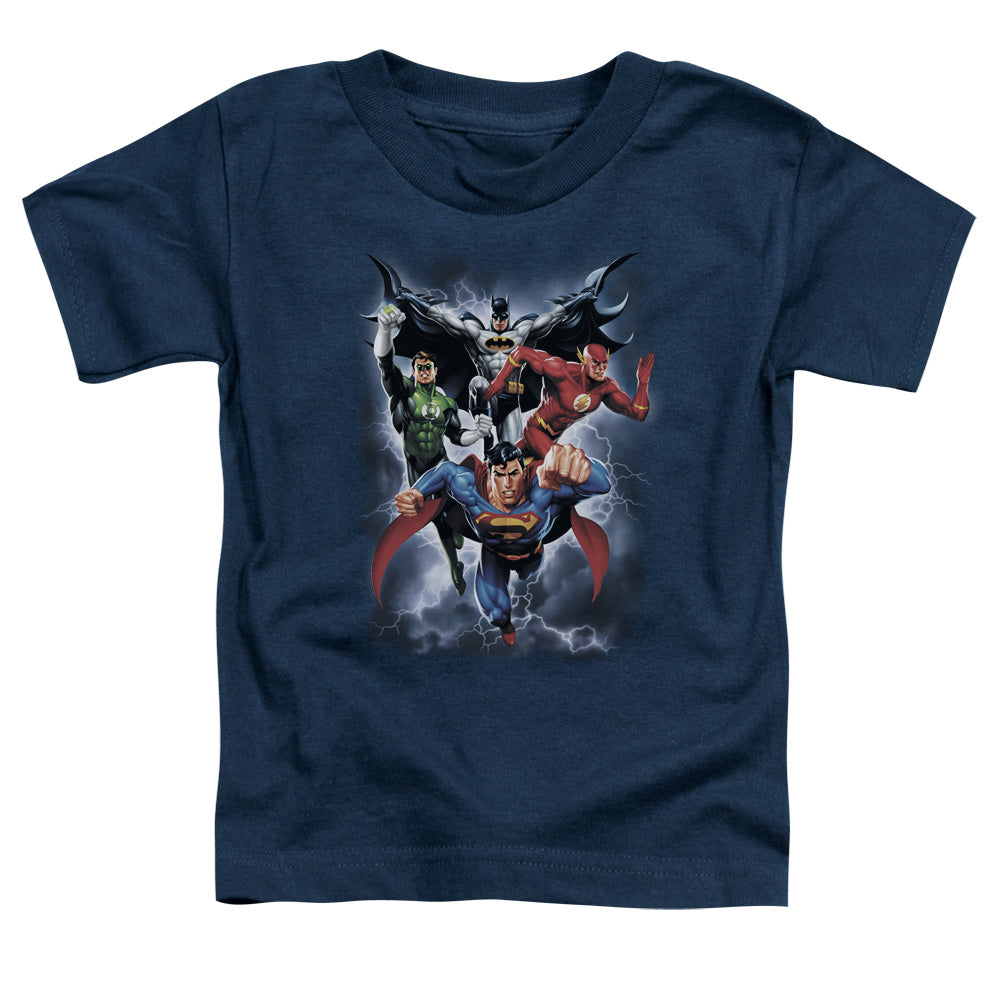 Justice League the Coming Storm Toddler Kids Youth T Shirt Navy Blue Blue Officially Licensed