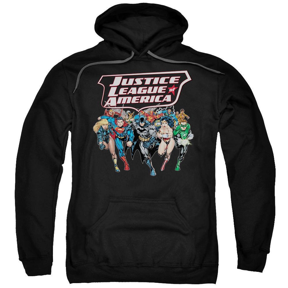 Justice League Charging Justice Mens Hoodie Black Officially Licensed