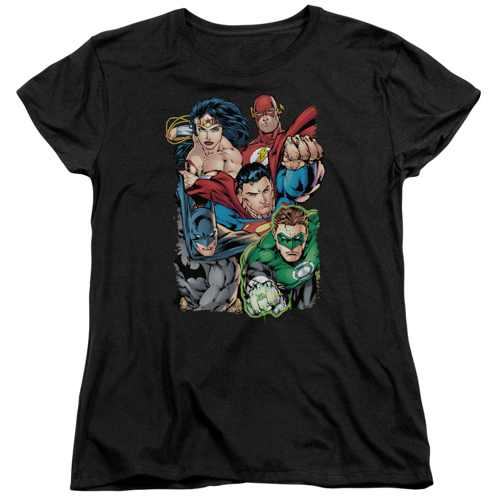Justice League Break Free Womens T Shirt Black Officially Licensed
