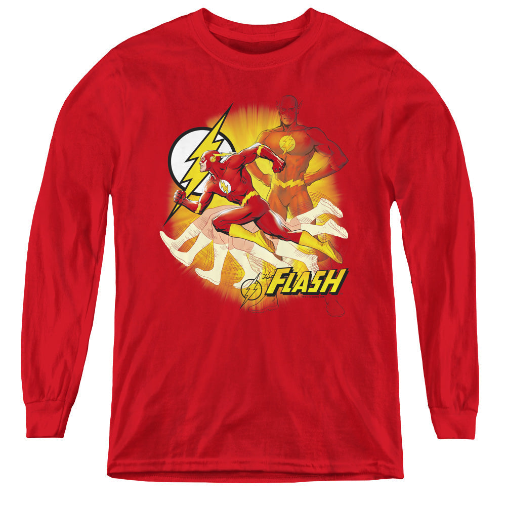 Justice League Lightning Fast Long Sleeve Kids Youth T Shirt Red Officially Licensed
