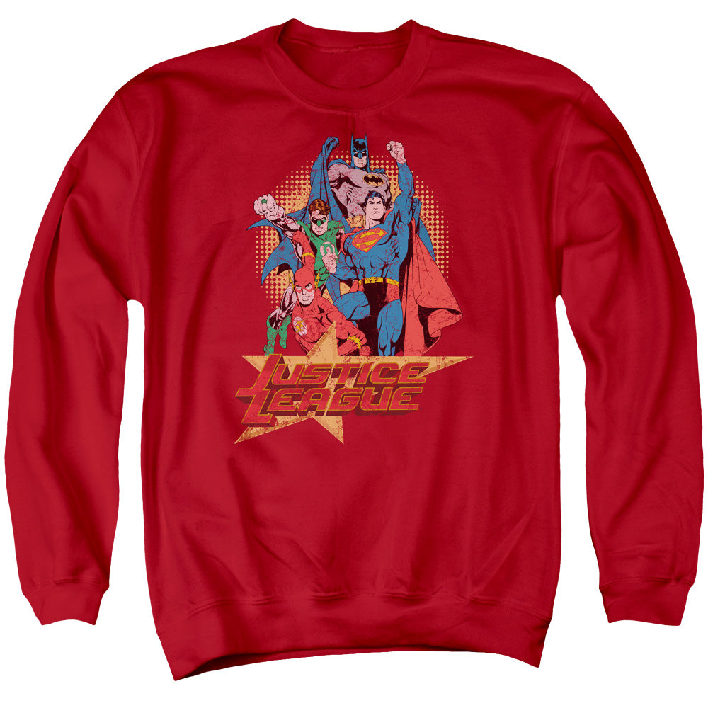 Justice League Raise Your Fist Mens Crewneck Sweatshirt Red Officially Licensed