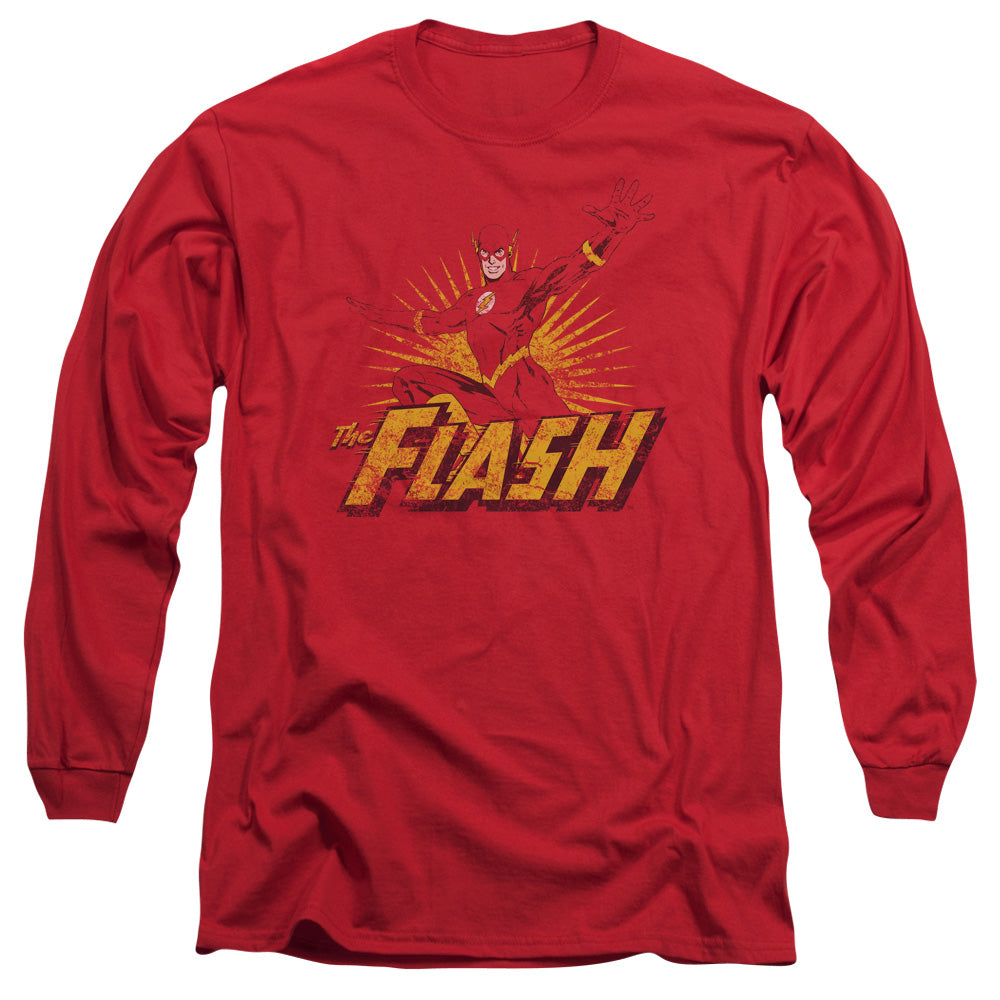 Justice League Flash Rough Distress Mens Long Sleeve Shirt Red Officially Licensed