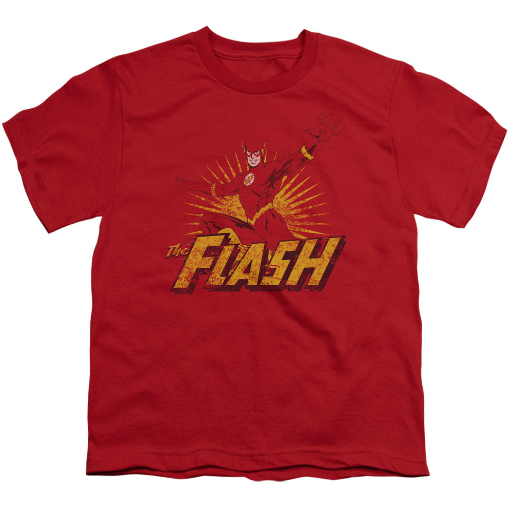 Justice League Flash Rough Distress Kids Youth T Shirt Red Officially Licensed