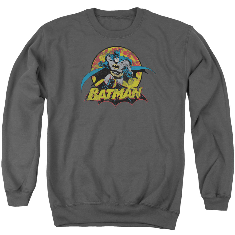 Justice League Of America Batman Rough Distress Mens Crewneck Sweatshirt Charcoal Officially Licensed