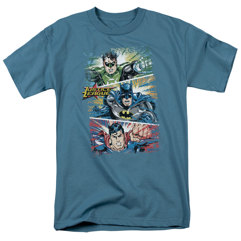 Justice League Action Frames Mens T Shirt Slate Officially Licensed