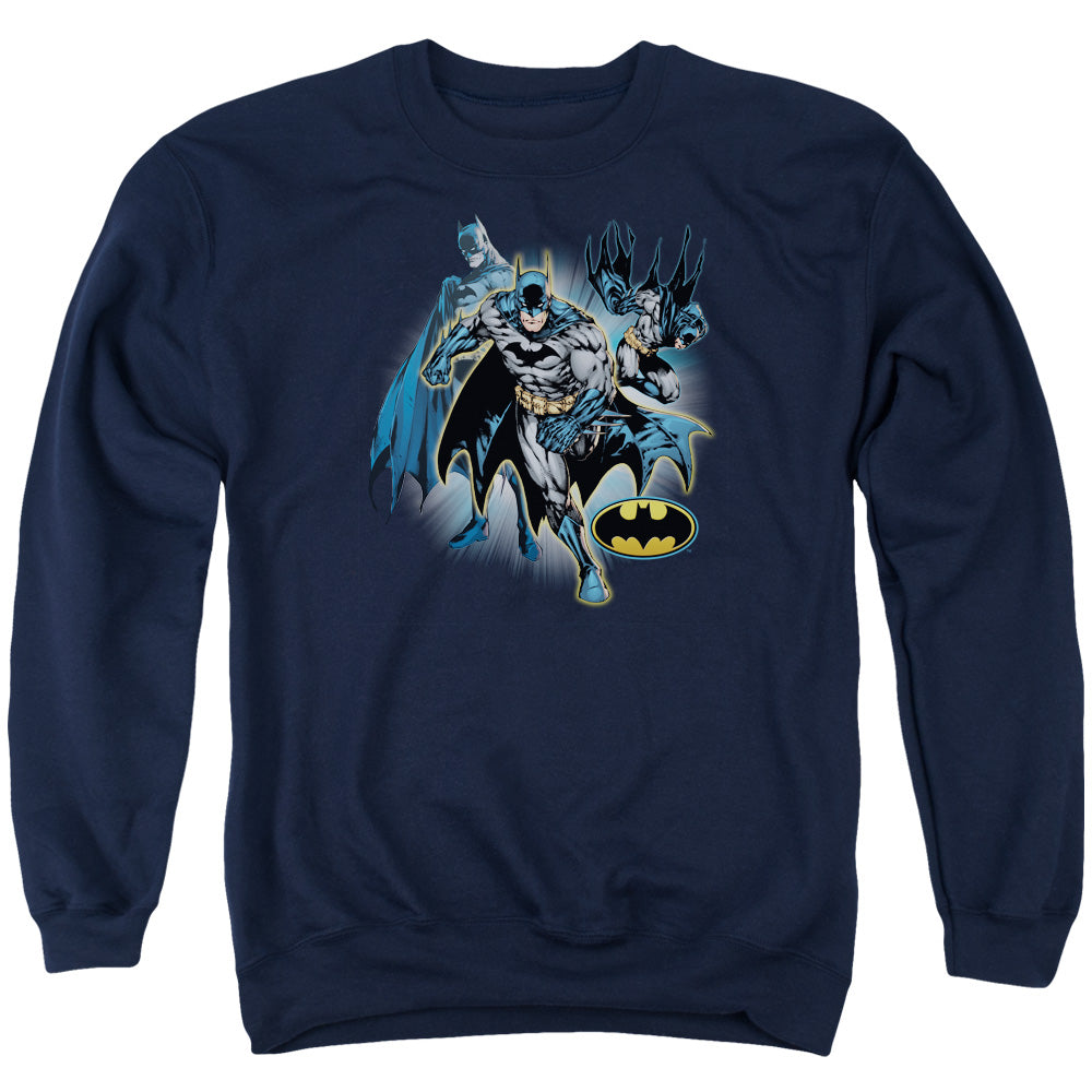Justice League Batman Collage Mens Crewneck Sweatshirt Navy Blue Blue Officially Licensed