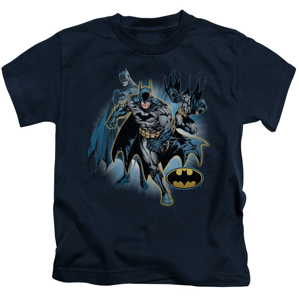 Justice League Batman Collage Juvenile Kids Youth T Shirt Navy Blue Blue Officially Licensed