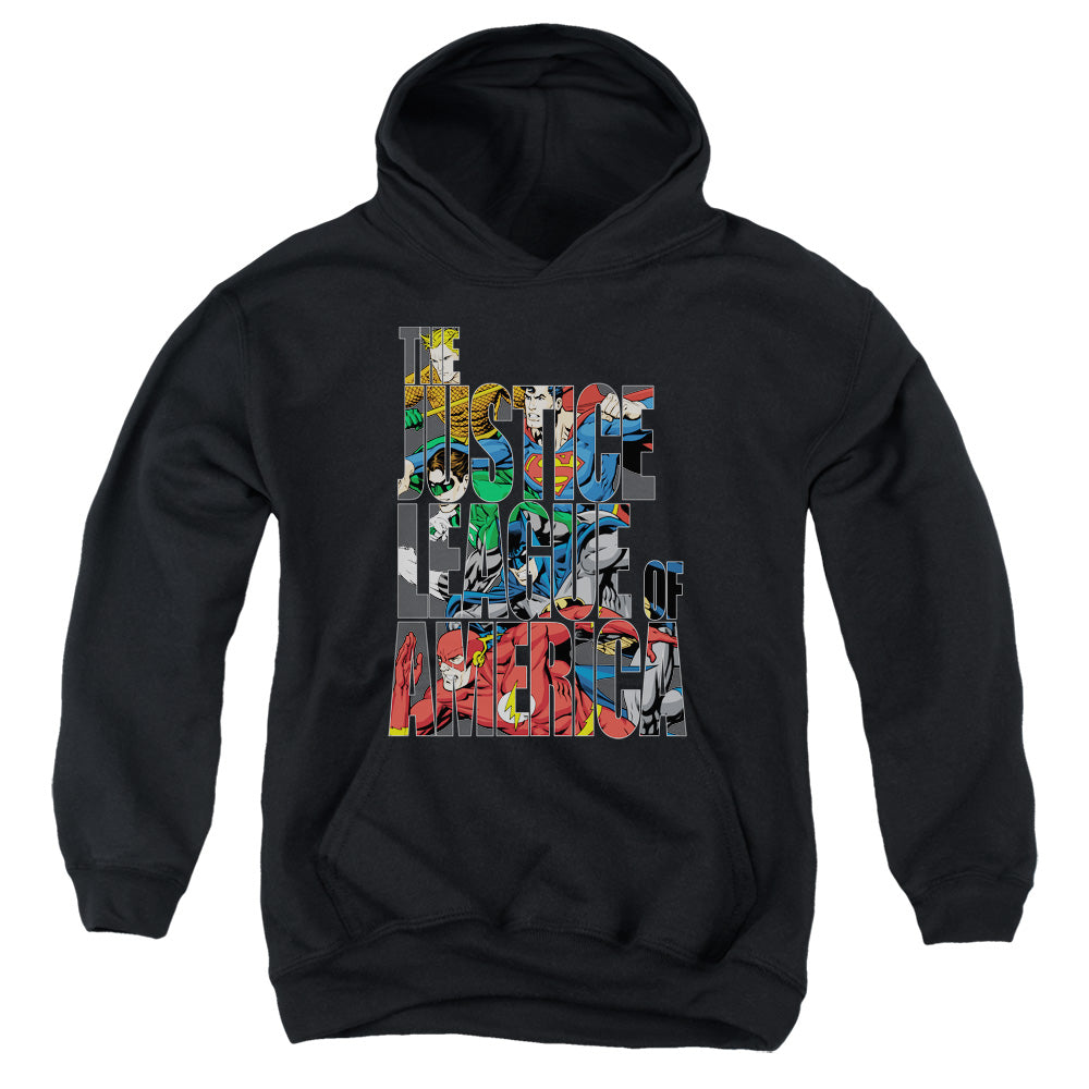 Justice League Lettered League Kids Youth Hoodie Black Officially Licensed