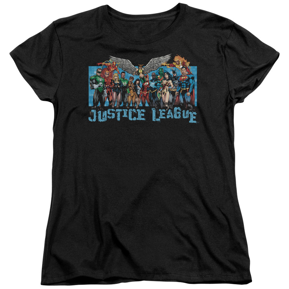 Justice League League Lineup Womens T Shirt Black Officially Licensed