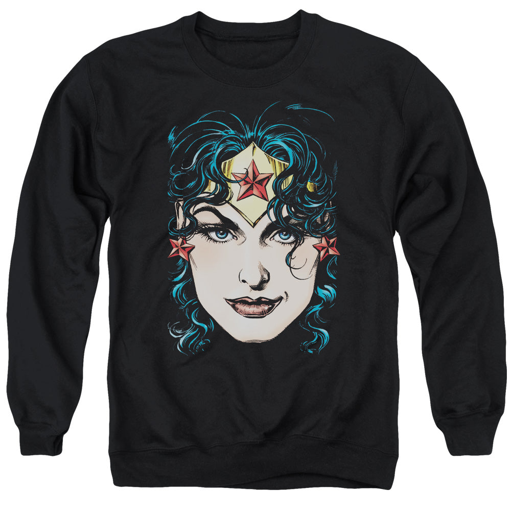 DCO Justice League Wonder Woman Head Mens Crewneck Sweatshirt Black Officially Licensed