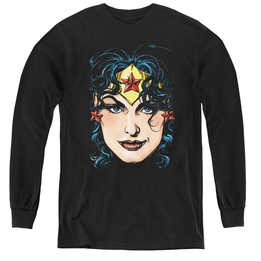 DCO Justice League Wonder Woman Head Long Sleeve Kids Youth T Shirt Black Officially Licensed