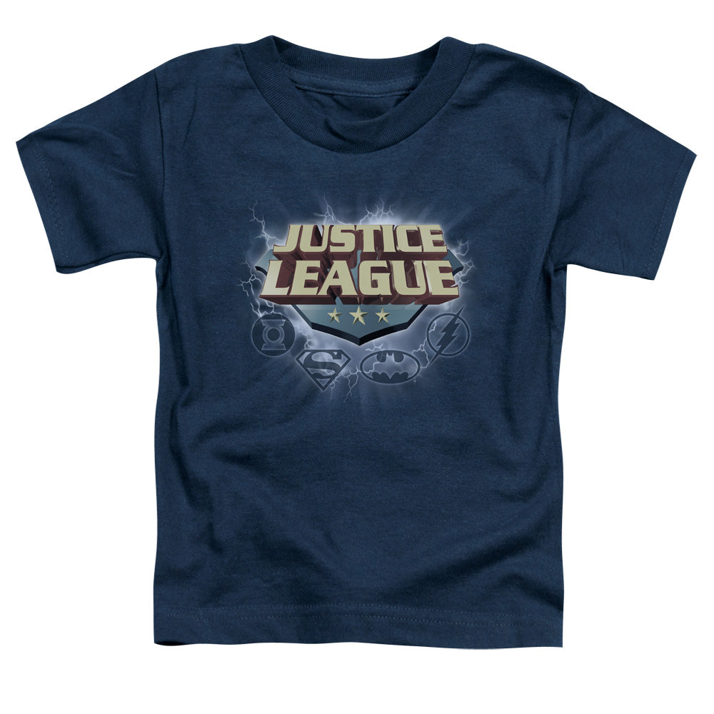 Justice League Storm Logo Toddler Kids Youth T Shirt Navy Blue Blue Officially Licensed