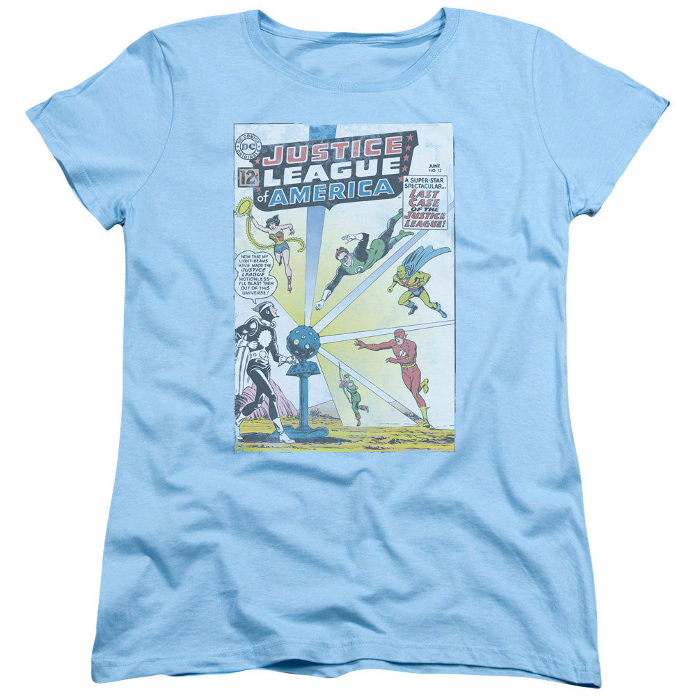 Justice League Vintage Cover 12 Womens T Shirt Light Blue Officially Licensed
