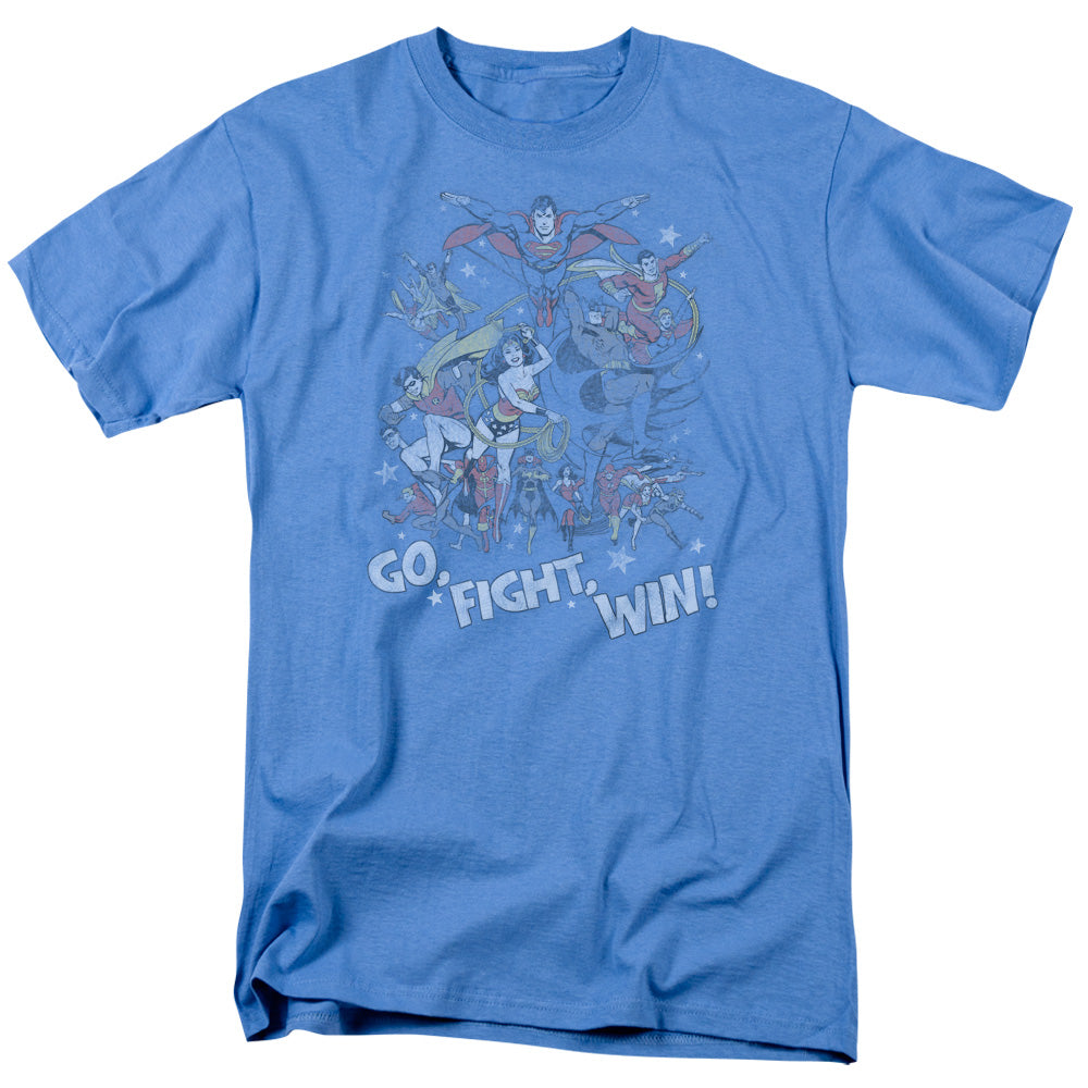 Justice League Go Fight Win Mens T Shirt Carolina Blue Officially Licensed