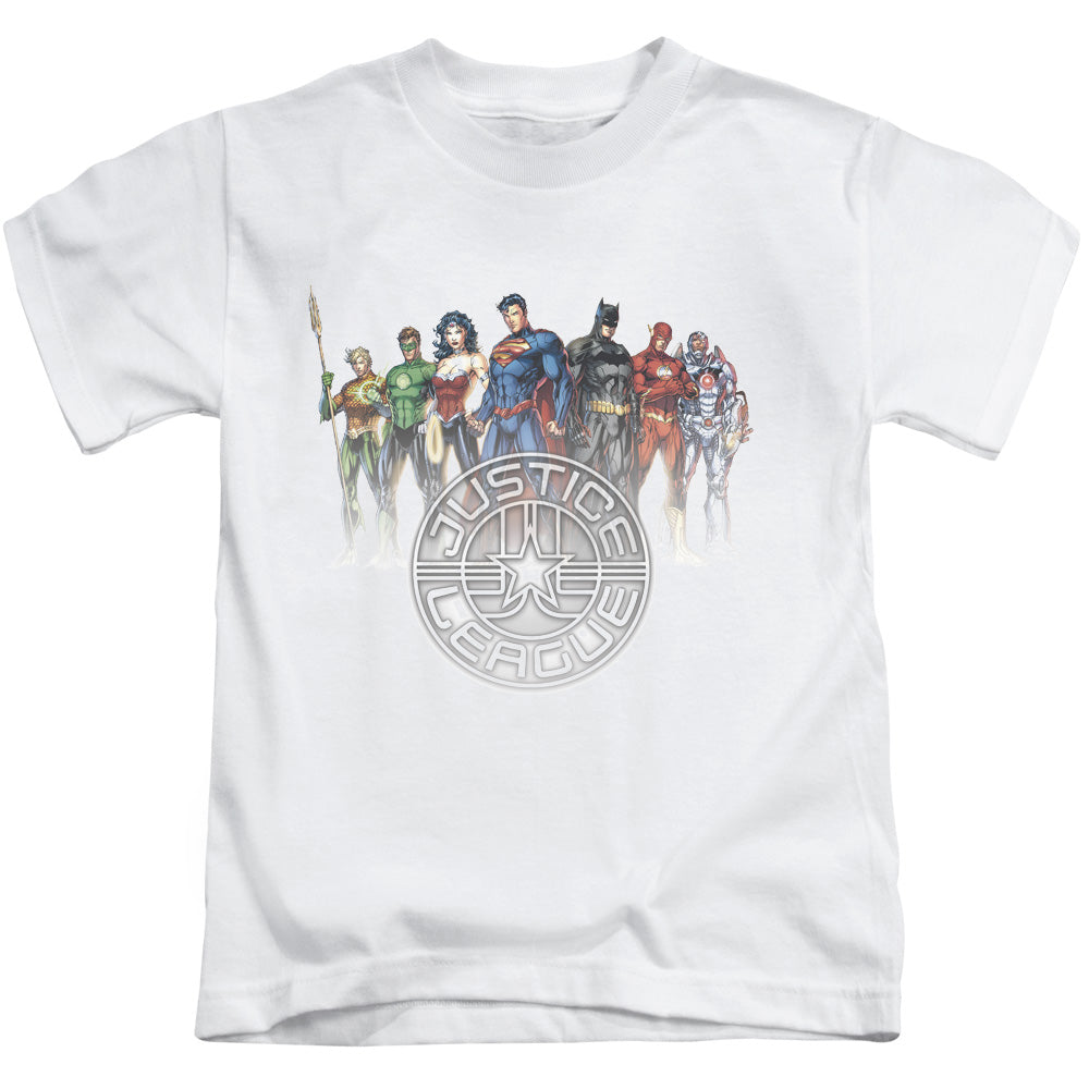 Justice League Circle Crest Juvenile Kids Youth T Shirt White Officially Licensed