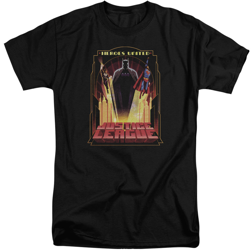 Justice League Heroes United Mens Tall T Shirt Black Officially Licensed