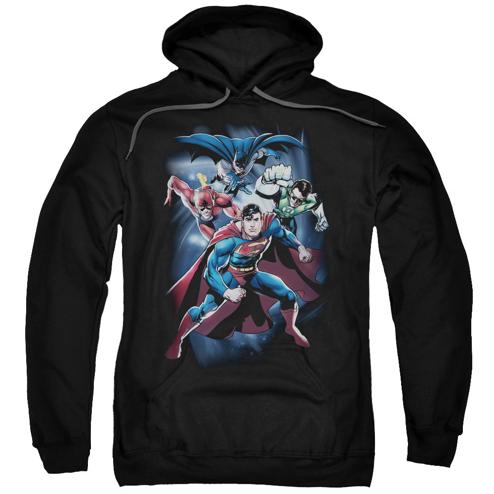 Justice League Coic Crew Mens Hoodie Black Officially Licensed