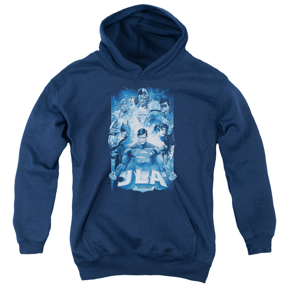 Justice League Burst Kids Youth Hoodie Navy Blue Blue Officially Licensed