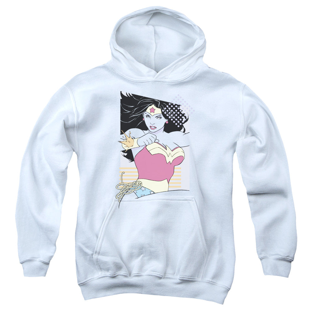 Justice League Ww 80s Minimal Kids Youth Hoodie White Officially Licensed