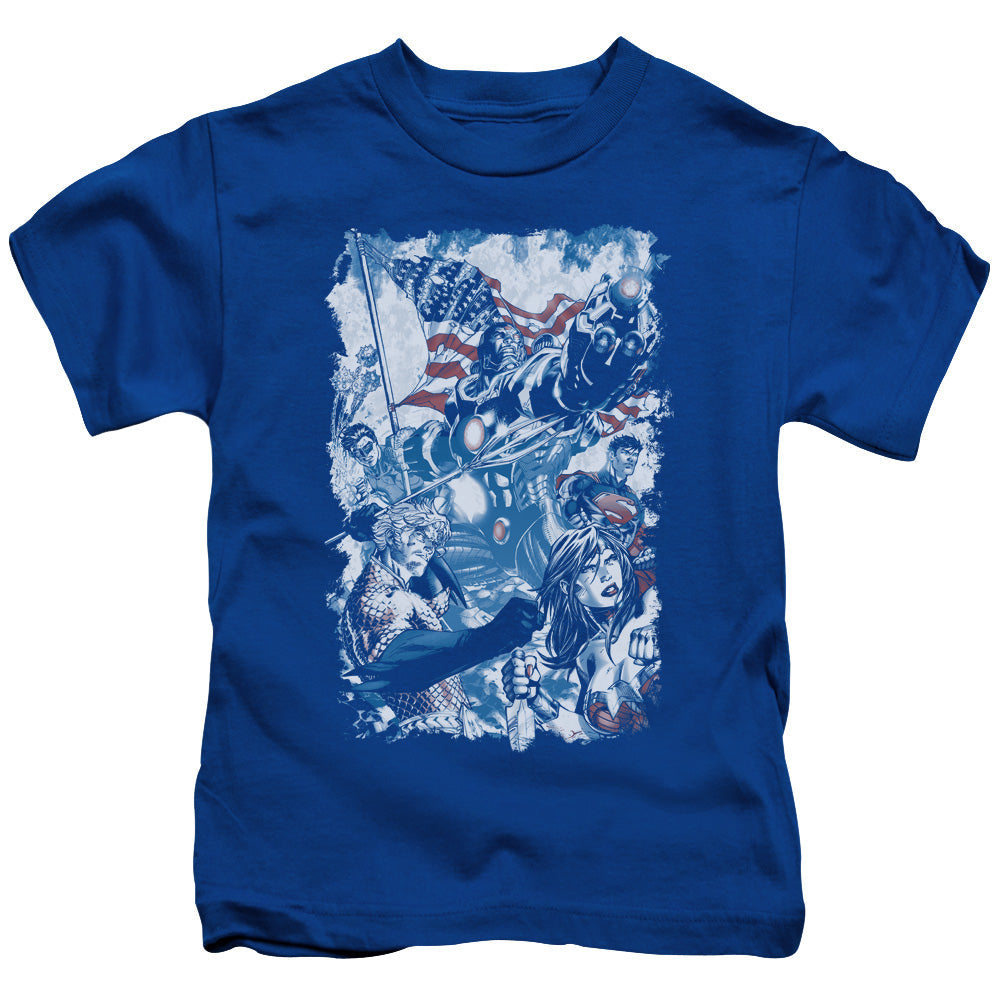Justice League American Justice Juvenile Kids Youth T Shirt Royal Blue Officially Licensed