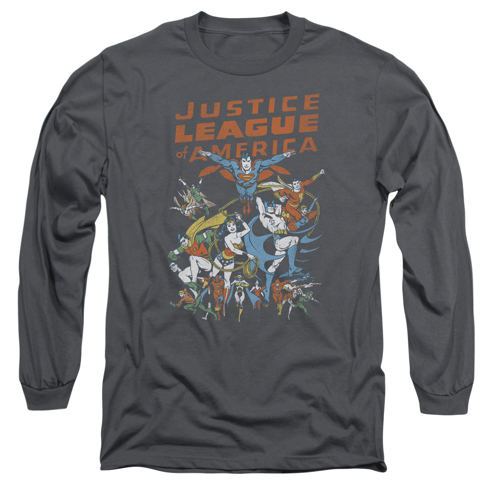 Jla Big Group Mens Long Sleeve Shirt Charcoal Officially Licensed