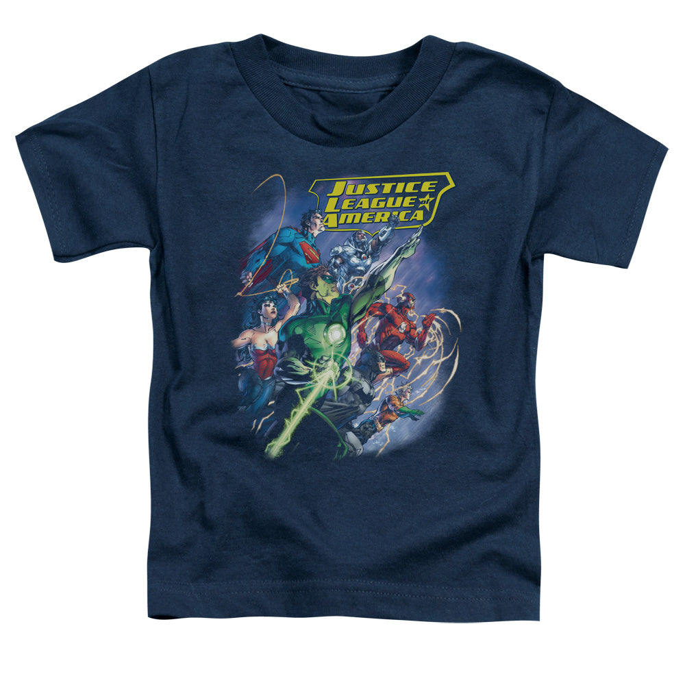 Justice League Onward Toddler Kids Youth T Shirt Navy Blue Blue Officially Licensed