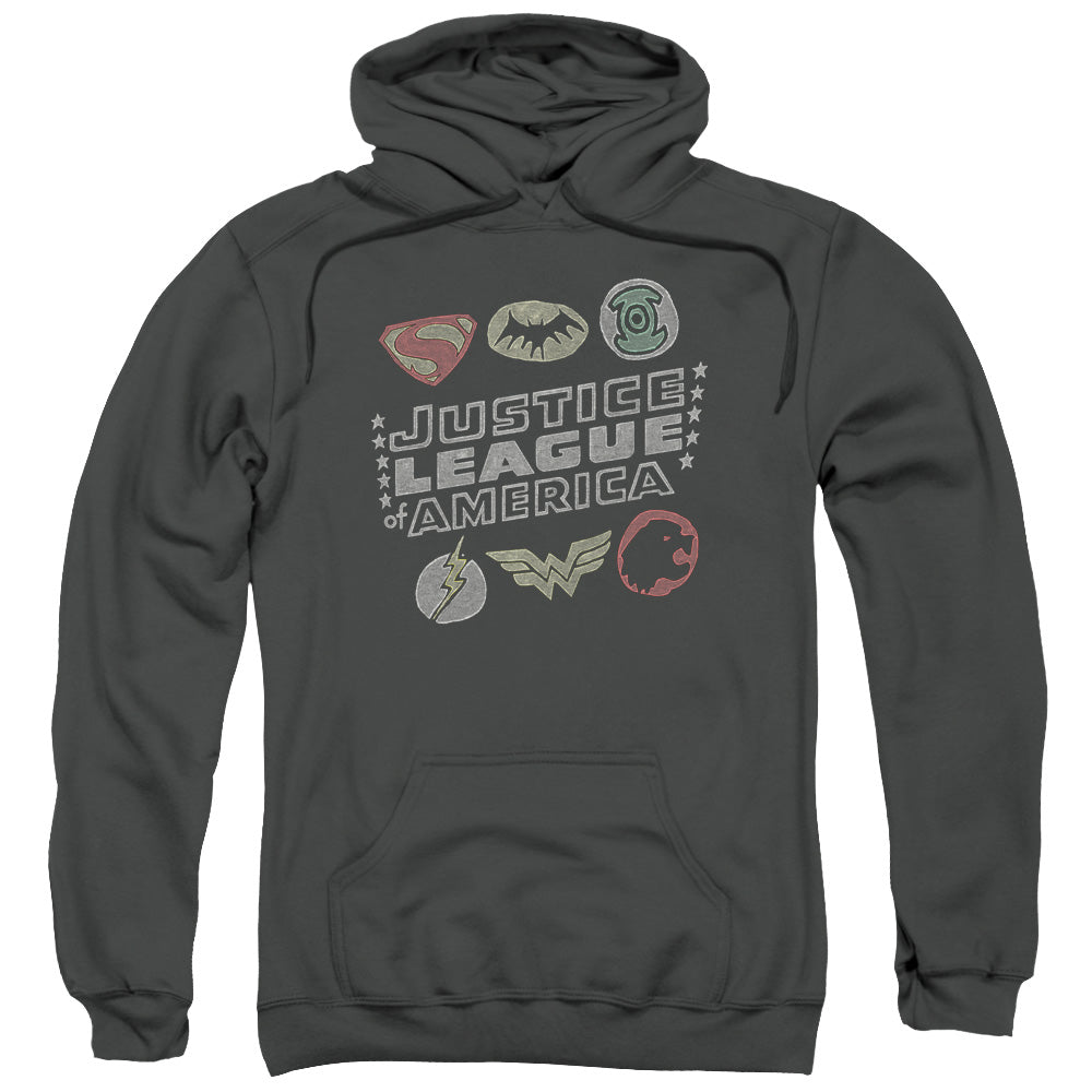Justice League Symbols Mens Hoodie Charcoal Officially Licensed