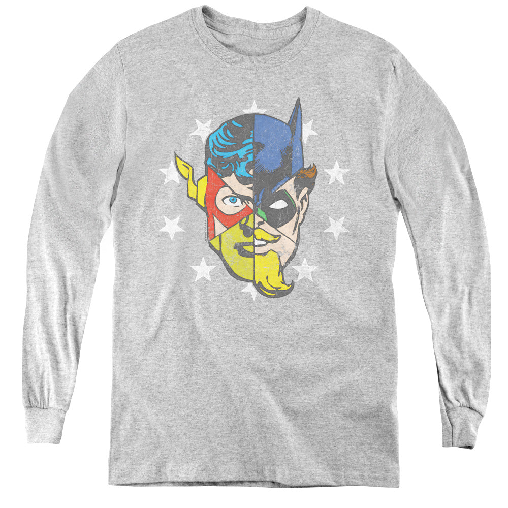 Justice League Face Off Long Sleeve Kids Youth T Shirt Athletic Heather Officially Licensed