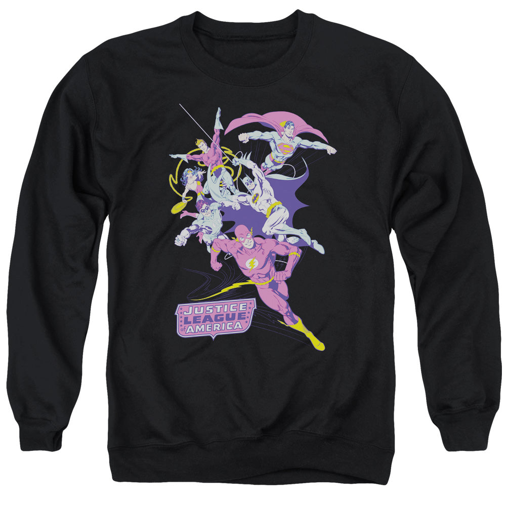 Justice League Colorful League Mens Crewneck Sweatshirt Black Officially Licensed