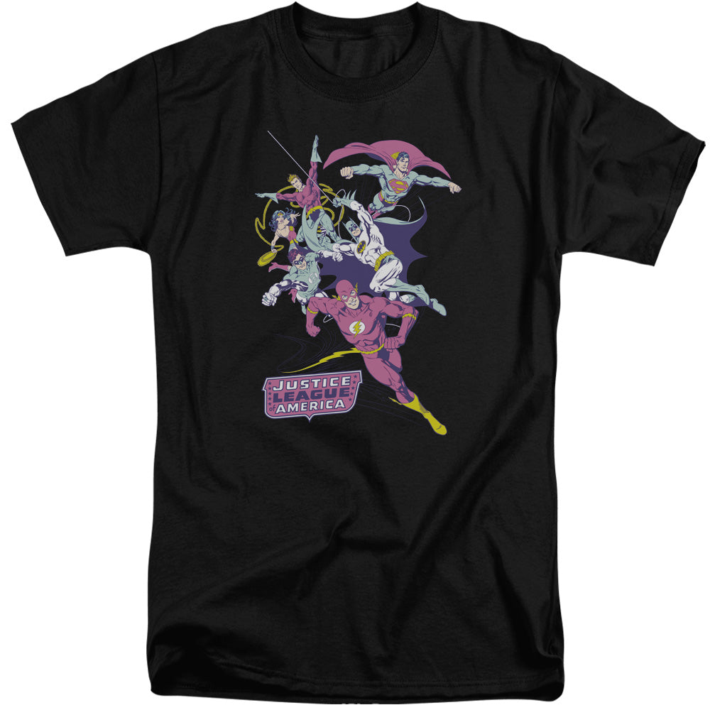 Justice League Colorful League Mens Tall T Shirt Black Officially Licensed