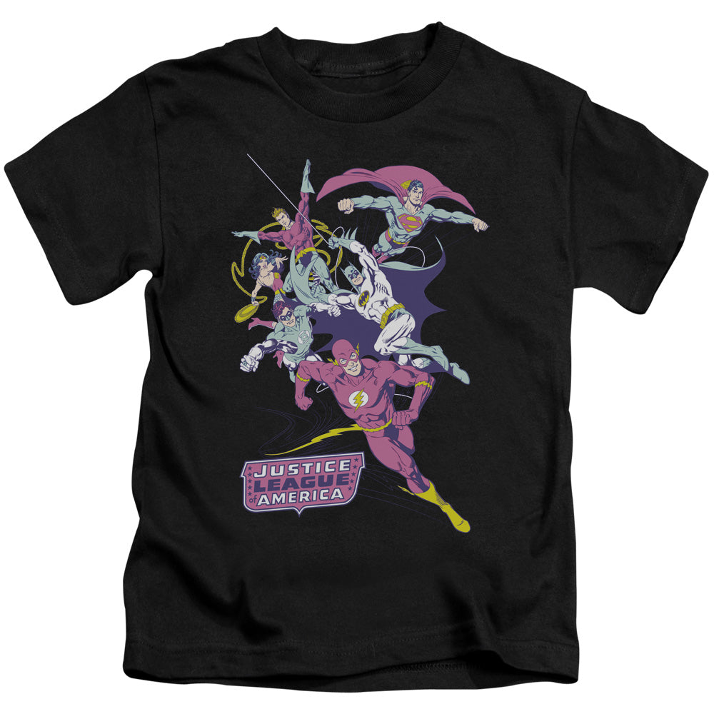 Justice League Colorful League Juvenile Kids Youth T Shirt Black Officially Licensed