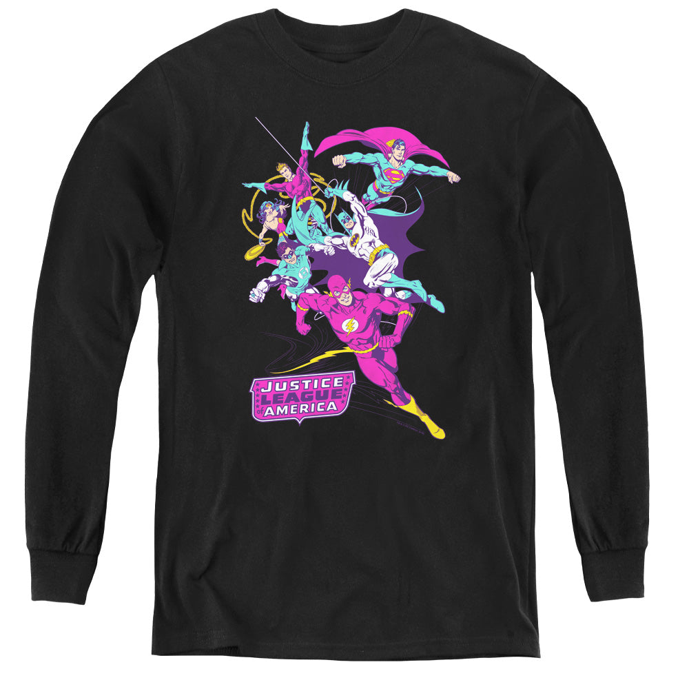 Justice League Colorful League Long Sleeve Kids Youth T Shirt Black Officially Licensed