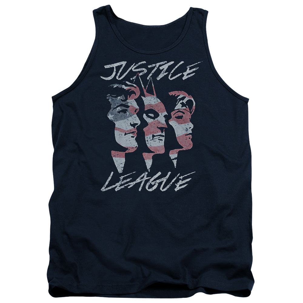 Justice League Justice for America Mens Tank Top Shirt Navy Blue Blue Officially Licensed