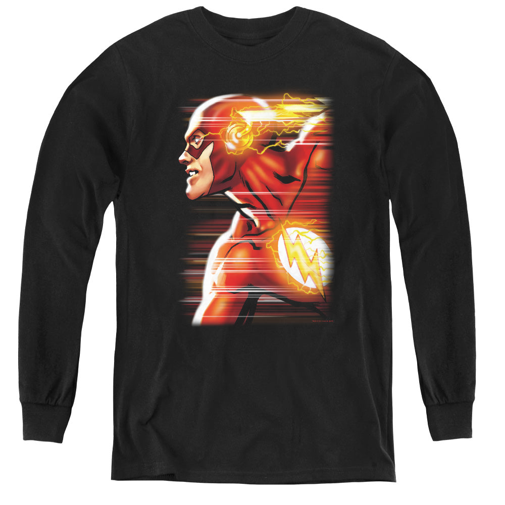 Justice League Speed Head Long Sleeve Kids Youth T Shirt Black Officially Licensed