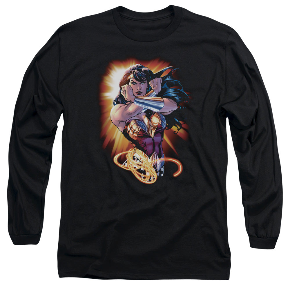 Justice League Wonder Rays Mens Long Sleeve Shirt Black Officially Licensed